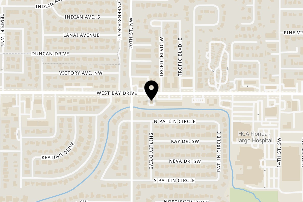 Map showing the location of Turkish Mediterranean Cuisine on 1921 W Bay Dr in Largo